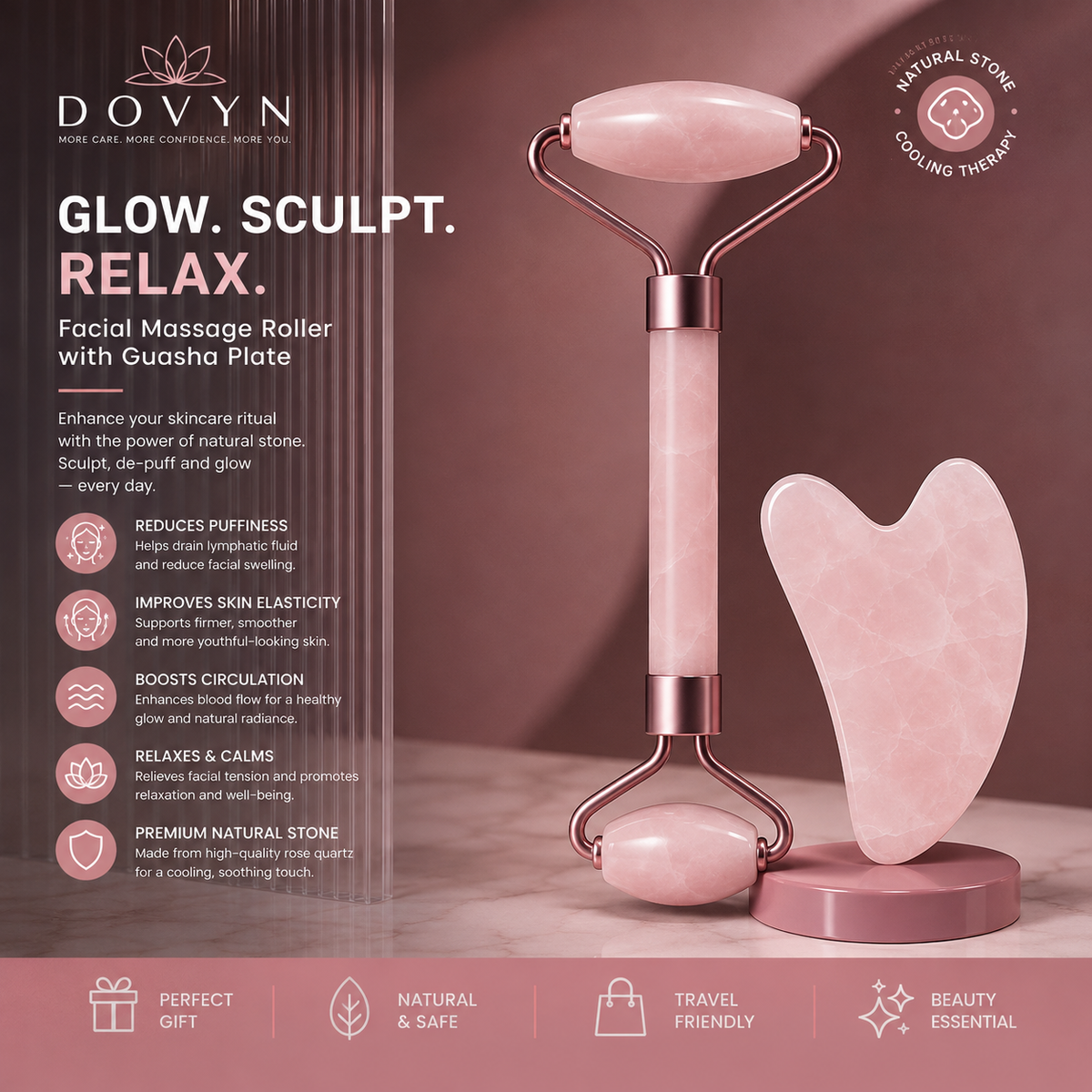 Rosevelle™ Dual-Roller & Gua Sha Facial Ritual Set