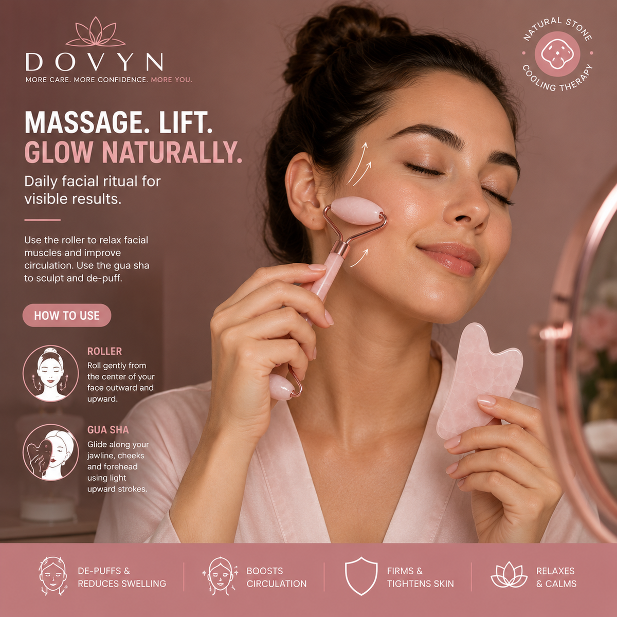 Rosevelle™ Dual-Roller & Gua Sha Facial Ritual Set