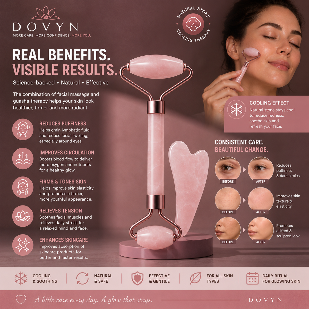 Rosevelle™ Dual-Roller & Gua Sha Facial Ritual Set